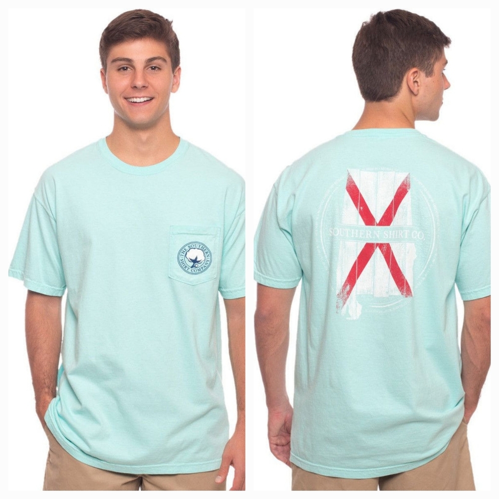 The Southern Shirt Co Alabama Wooden State Men's T-Shirt S Teal Blue 100% Cotton